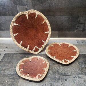 Terracotta Rattan Pottery HEART Shaped Jamaica Caribbean Souvenir Set of 3